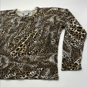 Bedford Fair Leopard Print Long Sleeve Sweater Tee Petite Smal Brown Black Women